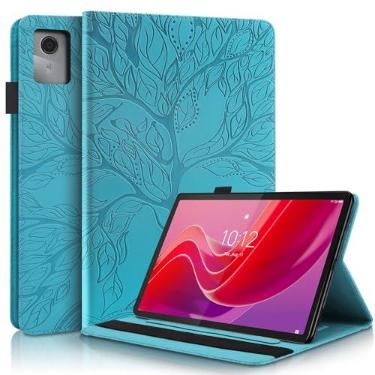 Imagem de TIPOYOROO Capa para Lenovo Tab M11 / Tab K11 LTE 11 polegadas 2024 (TB330FU) Capa protetora de couro PU leve com suporte flip com faixa elástica e suporte de cartão para Lenovo Tab M11-Turquesa