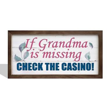Imagem de Gkwa Se A Vovó Estiver Desaparecida, Verifique O Cassino, Presentes de Jogo, Placa de Jogo de Moldura Vintage Engraçada, Perfeita para Qualquer Avó Jogadora, Placa de Madeira Pendu (15 X 7,5 X 0,3 Pol