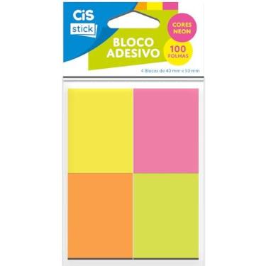 Imagem de CIS Office ST0100 Pacote com 4 Blocos Adesivo Neon 40X50mm - 100 folhas por bloco