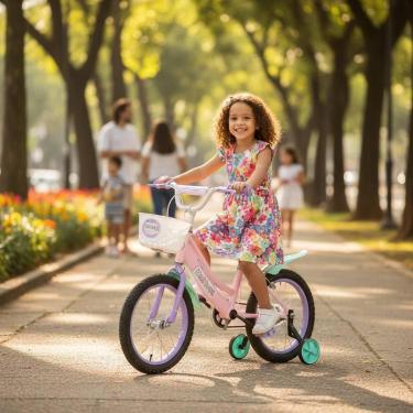 Imagem de Bicicleta Infantil Aro 16 Rosa Unitoys c/ Rodinhas Removíveis  Freio D