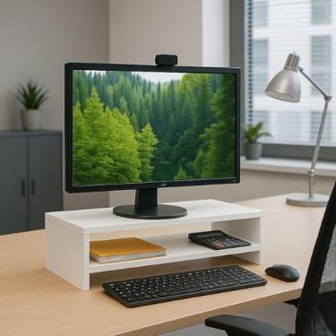 Imagem de Suporte Duplo Base para Monitor Mdf Ergonômico Mesinha Home Office Mesa Gamer Suporte Apoio P/ Tv Notebook MDF Escritório Base (Branco)