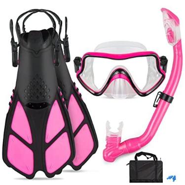 Imagem de AosDero Conjunto De Mergulho Com Snorkel Infantil, Nadadeiras Ajustáveis + Máscara Panorâmica Tubo Seco Bolsas Viagem, Equipamento Adequado Para Crianças, Jovens E 5 A 14 Anos