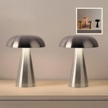 Imagem de Abajur Quarto，LumináRia de Mesa Led Recarregável Abajur Cogumelo Touch Luminária de Mesa Recarregável Led Decoração Unidade Ou Kit(Kit Prata)