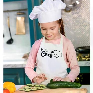 Imagem de Avental Infantil Mini Chef Protege Roupas Poliester e PVC Leve Uso Domestico e Escolar Branco Vida Pratika
