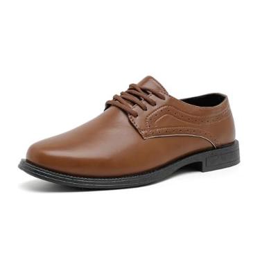 Imagem de Sapato social masculino Oxford formal confortável clássico com cadarço Derby bico liso, Marrom-25912, 39