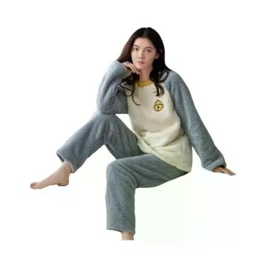 Imagem de Pijamas Femininos De Flanela Grossa E Quente Em Veludo Coral Com Estam