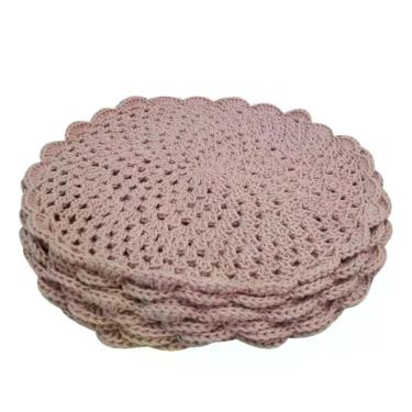 Imagem de Kit 6 Sousplat Em Crochê Artesanal Cor Rose - Majú Decor