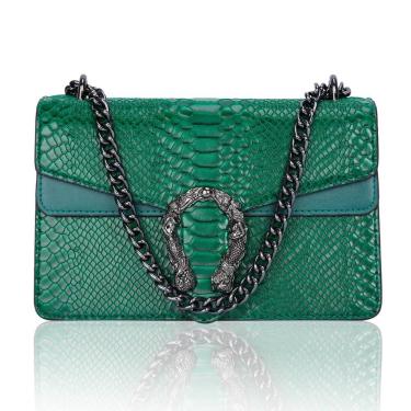 Imagem de Bolsa tiracolo Aiqudou com estampa de cobra, couro, verde, feminina