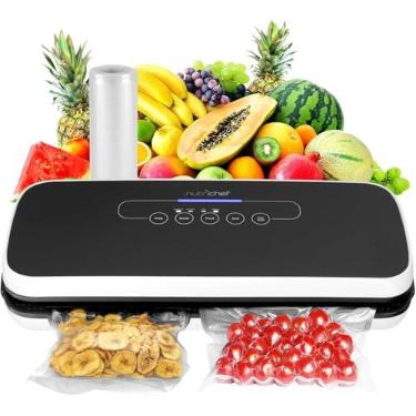 Imagem de NutriChef Sistema automático de vedação de ar a vácuo para preservação de alimentos com kit iniciante, design compacto, testado em laboratório, modos de alimentos secos e úmidos com luzes indicadoras