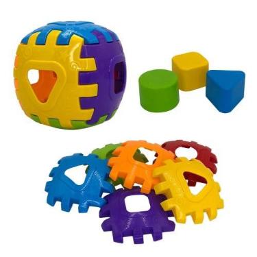 Imagem de Cubo Didático Infantil, Brinquedo de Encaixe com 3 Peças Geométricas, Colorido