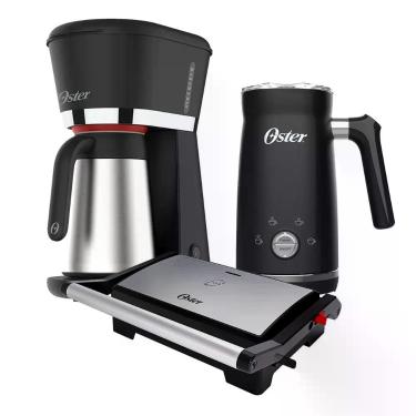 Imagem de Kit Black Inox Oster Cafeteira com Jarra Térmica 0,7L Espumador de Leite e Mini Grill Preto 110V