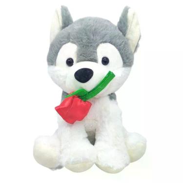 Imagem de Cachorro Pelúcia Apaixonado 25 Cm Altura Fofinho Cinza