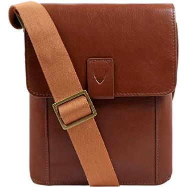 Imagem de Hidesign Bolsa carteiro Aiden de couro legítimo e lona mini transversal masculina/feminina / bolsa de viagem para iPad de 10,5 polegadas, Bronzeado e marrom, Small, Bolsa transversal