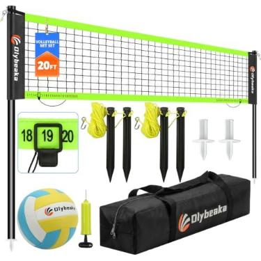 Imagem de Olybeaka Conjunto De Rede Vôlei Portátil Para Uso Externo, Ideal Praia No Quintal, Com Postes Ajustáveis, Durável 20/32 Pés, Bola Pu Macio E Bomba, Bolsa Transporte - Fácil Instalar