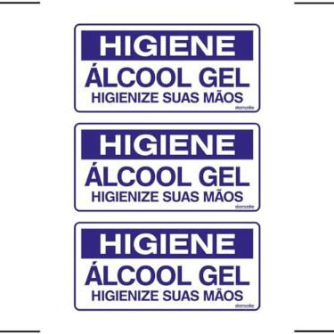 Imagem de Combo 3 Placas De Sinalização Higiene Álcool Gel Higienize Suas Mãos 20x10 Ekomunike - P-37/1 F9e