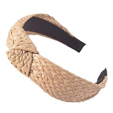 Imagem de Bandanas largas com nó para mulheres, faixa de cabeça tecida de palha de vime acessórios de cabelo de nó de verão para meninas