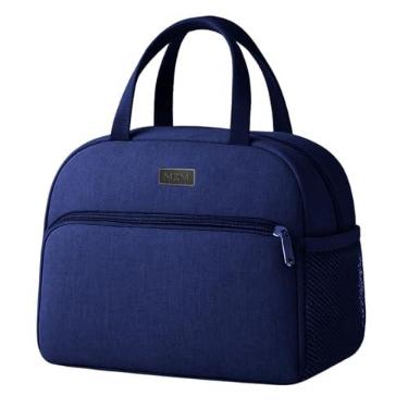 Imagem de Bolsa Térmica Marmita Fitness Feminina Compacta Organizada Fácil Limpeza (AZUL MARINHO)