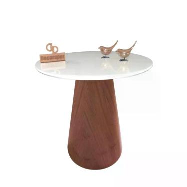 Imagem de Mesa De Canto Cone Amadeirado Com Tampo Vidro 50cm Branco 70cm Branco