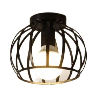Imagem de Luminária De Teto Vintage Em Metal Preto E27, Lustre De Gaiola Para Il