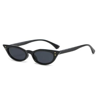 Imagem de Óculos de sol pequenos estilo olho de gato femininos vintage rebite triângulo estreito óculos de sol femininos tons pretos streetwear óculos, preto, tamanho único