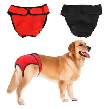 Imagem de NACOCO Pacote com 2 fraldas femininas para cães pequenos, médios e grandes, ajustáveis e à prova de vazamento, calcinhas sanitárias para cães, o assédio de calças e calças de segurança, preto e vermelho, S