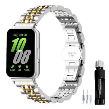Imagem de Gheper Pulseira de relógio de metal de aço inoxidável compatível com Samsung Galaxy Fit3 SM-R390 SM-R390, pulseira de substituição para smartwatch para mulheres e homens