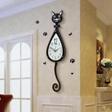 Imagem de Gato Modelando Diy Relógio De Parede, 3d Grande Ferro Relógio De Parede Metal Sala De Estar Relógio De Parede Home Art Decoration