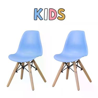 Imagem de Kit 2 Cadeiras Eames DSW Madeira Azul Infantil Espaço Kids Brinquedote