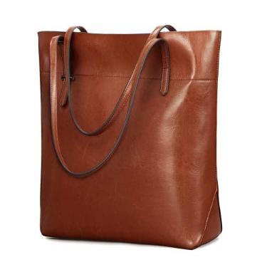 Imagem de Kattee Bolsa feminina vintage de couro genuíno com alças ajustáveis, Marrom, Medium, Bolsa