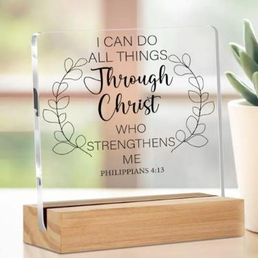 Imagem de Placa acrílica com versículo bíblico, mesa motivacional, presentes inspiradores cristãos para mulheres, homens, placa decorativa com suporte, sala de estar, escritório, casa, decoração de mesa