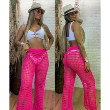 Imagem de Saída de Praia Calça Tricot Crochê Vazada Transparência Chic - Z&R Mod