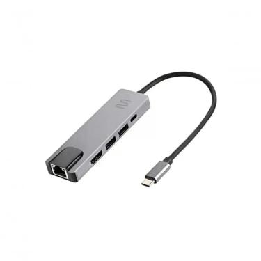 Imagem de Hub USB Tipo-C AC447 5 em 1 com HDMI 4K, RJ45 Ethernet, USB 3.0, USB 2.0 e Power Delivery 100W Prata Multilaser