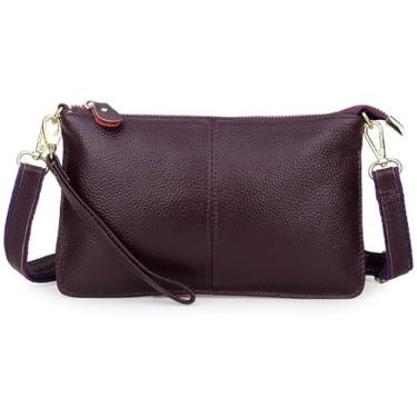 Imagem de RICHFEG Bolsa tiracolo feminina de couro legítimo, mini bolsas de ombro, carteira, Roxa, Small
