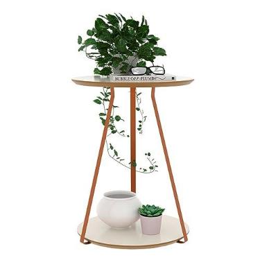 Imagem de Mesa Lateral Sofia Com 2 Tampos Pés de Ferro Decorativa (Off White/Freijó)