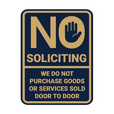 Imagem de Retrato redondo No Soliciting We Do Not Buy Goods or Services Sold Placa de porta a porta (azul marinho/dourado) - Grande