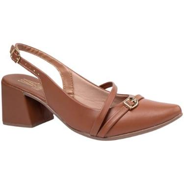 Imagem de Sapato Via Angel Slingback Feminino, Salto Grosso, Bico Fino, Social 91.03 (Caramelo, BR, Adulto, Numérico, 36)