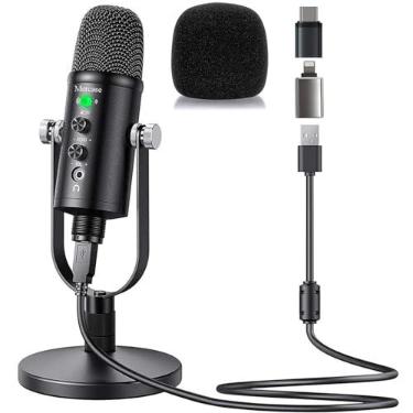 Imagem de Mercase Microfone condensador USB compatível com PC/MAC/Ps4/iPhone/iPad/Android, microfone de computador com cancelamento de ruído e reverb, microfone de estúdio para gravação de voz
