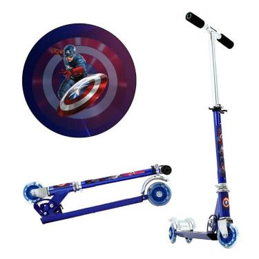 Imagem de Patinete Capitão América 3 Rodas Infantil Azul de Alumínio - DM Radica