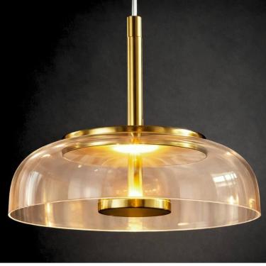 Imagem de Lustre Pendente 22,5cm Vidro Âmbar Luz Indireta Redondo Luminária Teto