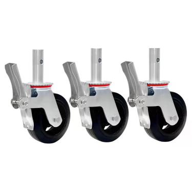 Imagem de Kit 3 Rodízios Para Andaime Com Freio 6x2 150mm JST 300kg Espiga Maciç
