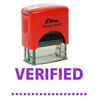 Imagem de Carimbo de borracha autocolorido verificado para escritório com estampa personalizada brilhante, Violet Ink