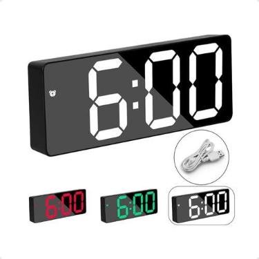 Imagem de Relógio Despertador Digital LED de Mesa com Temperatura, Alarme, Luz Noturna e Exibição 12/24H - Alimentação USB ou Pilha