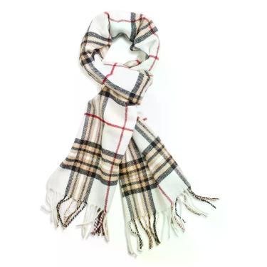 Imagem de Cachecol VERONZ 183 cm  30 cm Xadrez Marfim  Qualidade Cashmere