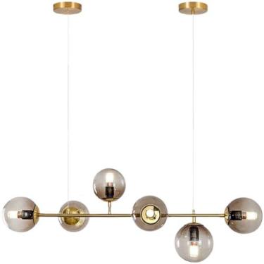 Imagem de Gimpo, Luminária Lustre 110cm Jabuticaba 6 Globos Vidro Pendente Teto Dourada Gimpo KJDD-E-544-GOLD-Smoky-6