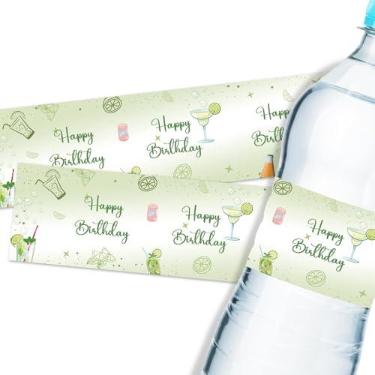 Imagem de 32 peças de etiquetas de garrafa de água de feliz aniversário Martini, adesivos de garrafa de água Tini Party, envoltórios de garrafa de festa mais antigos A Tini Bit verde, tema de martini, artigos