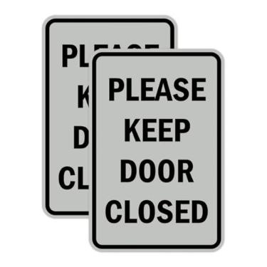 Imagem de Signs ByLITA Retrato redondo, por favor, mantenha a porta fechada placa com fita adesiva (cinza claro) - Grande (pacote com 2)