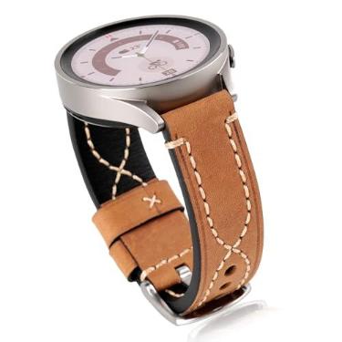 Imagem de Pulseira de couro compatível com Samsung Galaxy Watch 6/Watch 5/4/3 Classic de 40 mm e 44 mm, pulseira costurada vintage de 20 mm para Galaxy Watch 5 Pro/Garmin Vivoactive 5/3/Venu