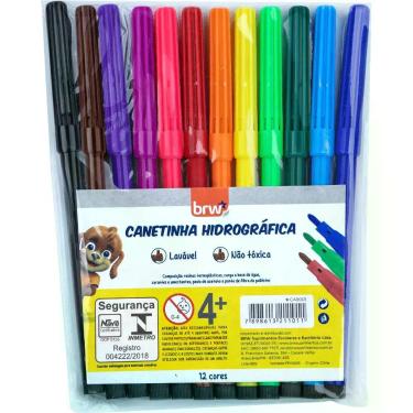 Imagem de Canetinha Hidrográfica Escolar BRW com Ponta Resistente e Tinta de Qualidade Conjunto 12 Cores Variadas