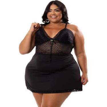 Imagem de Camisola Plus Size Sexy Renda Tule Transparente Lua de Mel Baby Doll V