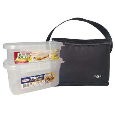 Imagem de Bolsa Térmica Pequena com Duas Marmitas Potes Plásticos Com Trava Livres de BPA